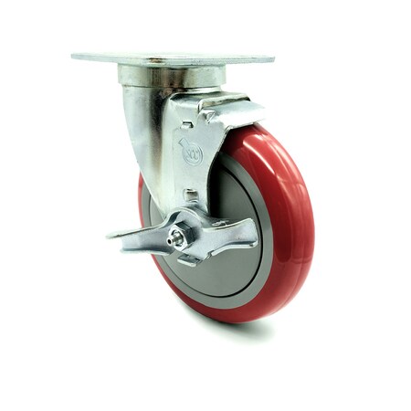 Service Caster Universal Kitchen Caster - 5" Red Poly Wheel - Swivel w/Brake SCC-20S514-PPUB-RED-TLB-TPU1